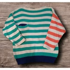 Rare VTG 1960s CRICKET Cable Knit Striped Sweater S Cream Green Orange Mod EUC